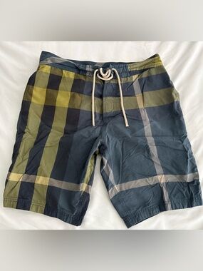 Burberry Olive Green Plaid Swim Shorts